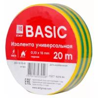 Изолента EKF Basic класс В 0,13х15 мм, 20 м, желто-зеленая