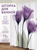 Штора для ванной (180х180 см, тюльпан) Hans&Helma полиэстер водоотталкивающая с рисунком принт мягкая занавеска ширма душ баня