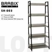 Стеллаж Brabix на металлокаркасе LOFT SH-003 (ш600*г350*в1500мм), 5 полок, цвет дуб антик, 641235