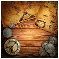 Постер на холсте Старинная карта и монеты (Old map and coins) 60см. x 60см