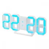 Часы настольные / цифровые / с будильником / настенные / с 3D LED подсветкой / для дома и дачи / белый/синий