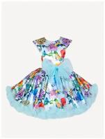 Платье Laura, нарядное, флористический принт, размер 128, бирюзовый