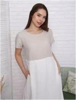 Платье серо-белое лен натуральный эко большой размер женская одежда удлиненная туника платье женское 3091-52