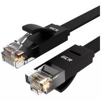 GCR Патч-корд PROF плоский прямой 5.0m, UTP медь кат.6, черный, 30 AWG, ethernet high speed 10 Гбит/с, RJ45, T568B