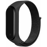 Нейлоновый ремешок для фитнес трекера Xiaomi Mi Band 3, 4, 5, 6 / Тканевый ремешок для часов Сяоми Ми Бэнд 3, 4, 5, 6 (Черный)