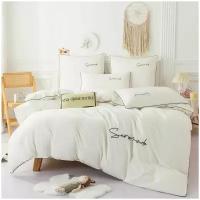 1,5 спальный Комплект постельного белья Однотонный Сатин Вышивка CH037