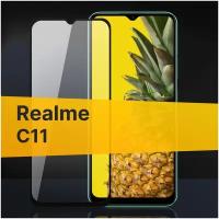 Полноэкранное защитное стекло для Realme C11 / Закаленное стекло с олеофобным покрытием для Реалми Ц11 Full Glue Premium