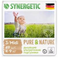 Подгузники SYNERGETIC PURE&NATURE Ультратонкие, дышащие, размер 3 MIDI, (4-9кг) 49шт