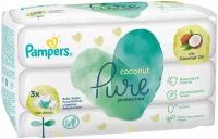 Pampers Pure Coconut Детские Влажные Салфетки 3 Упаковок = 126 Салфеток