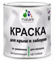 Краска Malare для металлического забора, для крыши из металла, для металлочерепицы, антикоррозионная, быстросохнущая, матовый, графитово-серый(темный), 1,25 кг