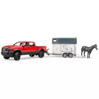 Легковой автомобиль Bruder RAM 2500 Power Wagon 02-501 c коневозкой и лошадью, 46 см, красный/серый