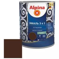 Эмаль по ржавчине Alpina темно-коричневая RAL 8011 3в1 шелковисто-матовая 0,75 л