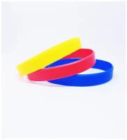 Сет из 3-х силиконовых браслетов без логотипа. Цвет синий 286, желтый, красный. Размер L