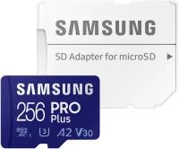 Карта памяти Samsung microSDXC 256 ГБ Class 10, V30, A2, UHS-I U3, R/W 160/120 МБ/с, адаптер на SD, 1 шт., синий