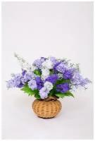 Искусственная цветочная композиция Сирень в плетеной вазе П-00-41-2 /Искусственные цветы для декора /Декор для дома