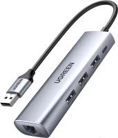 Хаб UGREEN CM266 (60812) USB-A 3.0 to 3 USB-A 3.0 + RJ45(Gigabit), порт для питания Micro USB, Gray