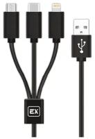 Дата-кабель (EXPLOYD EX-K-646 Дата-кабель 3в1 USB - microUSB/8 Pin/TYPE-C 1.2М 2.1A Classic круглый чёрный)