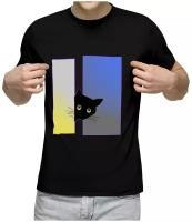 Мужская футболка «Черный кот» (XL, серый меланж)