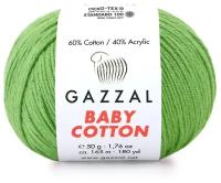 Пряжа Gazzal Baby Cotton (Газзал Беби Коттон) - 2 мотка Зеленое яблоко (3448) 60% хлопок, 40% акрил 165м/50г