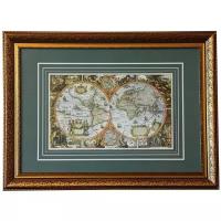 Большая карта мира старинная, 1683 г, картина в раме, размер 114х84 см, декор интерьера. Подарок начальнику/госслужащему/чиновнику