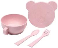 Набор ЭКО посуды Bear (миска 330 мл., с крышкой, ложка, вилка) цвет розовый 7425070