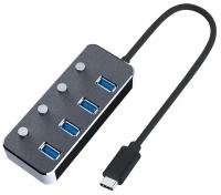 USB-концентратор HRS A21 (разветвитель Type-С HUB) на 4 порта USB 3.0 металлический (60 см) (Черный)