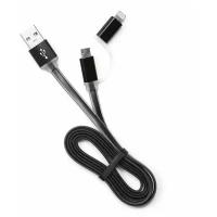 Кабель 2 в 1 USB 2.0 Cablexpert CC-mAPUSB2bk1m, AM/microBM 5P - iPhone lightning, 1м, комбо кабель, алюминиевые разъемы, черный, блистер