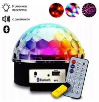 Диско шар LED magic Ball Музыкальный с пультом блютуз и флешкой / Дискошар проектор / Диско-шар лампа светомузыка