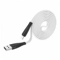Кабель USB - Apple 8 pin HOCO X42 Soft, 1.0м, плоский, 2.4A, силикон, огнестойкий, цвет белый