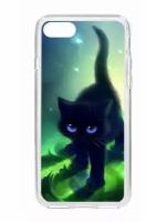 Чехол для Apple iPhone 7 КRUЧЕ Print Черный кот, пластиковая накладка, силиконовый бампер с защитой камеры, противоударный кейс с рисунком на Айфон