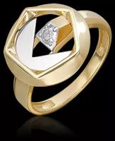 Кольцо PLATINA, комбинированное золото, 585 проба, родирование, топаз, размер 17, бесцветный