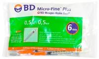 Шприц инсулиновый BD Micro-Fine Plus U-100 трехкомпонентный 31G (0.25 мм х 6 мм), 0.5 мл, 10 шт