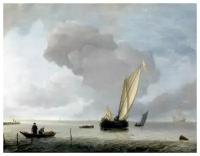 Репродукция на холсте Небольшие голландские суда при легком ветре (A Small Dutch Vessel before a Light Breeze) Капелле Ян 39см. x 30см