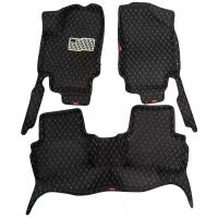 Кожаные 3D коврики Autozs Premium для Toyota Hilux Surf IV (2002-2009) черные с бежевой строчкой/Тойота Хайлюкс Сурф 4(2002-2009)3Д ковры в автомобиль