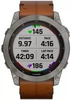 Garmin Fenix 7X Sapphire Solar титановый черный с коричневым кожаным ремешком (010-02541-19)