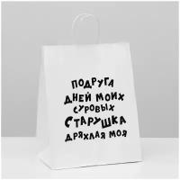 Пакет подарочный с приколами, крафт «Старушка», белый, 24 х 14 х 30 см, набор 10 шт