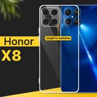 Тонкий силиконовый чехол для смартфона Huawei Honor X8 / Противоударный чехол накладка для телефона Хуавей Хонор Х8 с защитой камеры / Прозрачный