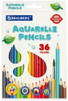 Карандаши цветные акварельные BRAUBERG PREMIUM AQUARELLE, 36 цветов, грифель мягкий 4 мм