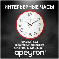 Настенные часы Apeyron PL1712505-1 в форме круга из качественного пластика. Лицевая сторона защищена минеральным стеклом