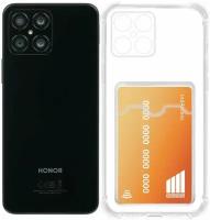 Защитный силиконовый чехол с кармашком для Huawei Honor X8/ Бампер с картхолдером для пластиковых банковских карт на Хуавей Хонор Х8, прозрачный