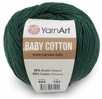 Пряжа YarnArt Baby Cotton -1 шт, 444 темно-зеленый, 165 м/50 г, 50% хлопок, 50% акрил /ярнарт беби коттон/