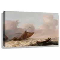 Картина 60x40 см на холсте Питер Мулир Младший - Рыболовецкие суда в штормовом море