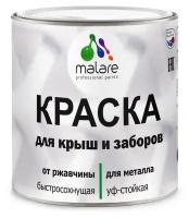 Краска Malare для металлического забора, для крыши из металла, для металлочерепицы, антикоррозионная, быстросохнущая, матовый, черный, 1,25 кг