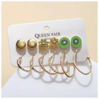 Серьги пусеты Queen Fair, эмаль, зеленый, мультиколор