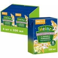 Хайнц - каша мол. готовая многозерновая липа - ромашка с Омега 3, 6 мес., 200мл*6