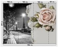 Фотообои / флизелиновые обои 3D Ночная набережная и нежная роза 3,56 x 2,7 м