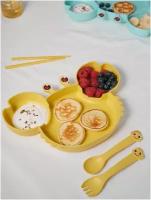 Детская посуда Набор Крабик детская тарелка, ложка, вилка, желтая
