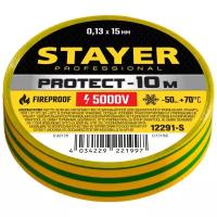 STAYER Protect-10 15 мм х 10 м желто-зеленая не поддерживает горение, Изоляционная лента ПВХ (12291-S)