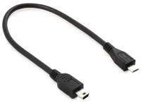 GCR Адаптер переходник- гибкий 0.2m USB 2.0, microB 5pin/mini 5pin, черный, 28/28 AWG