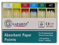 Штифты бумажные абсорбирующие эндоканальные стоматологические Gapadent Absorbent Points, конусность 06, размер №15-40, 100 шт. в упаковке